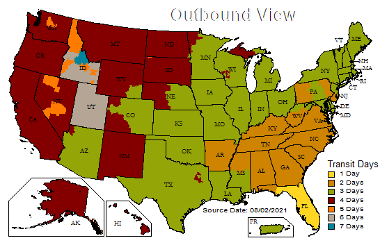 US Time in Transit Map